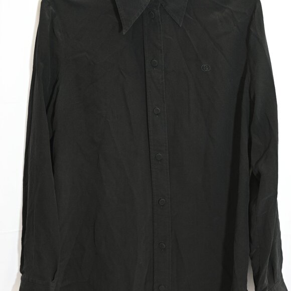 Gucci Black 100% Silk Shirt with Subtle GG Embroidery Very Good Condition - Picture 3 of 12